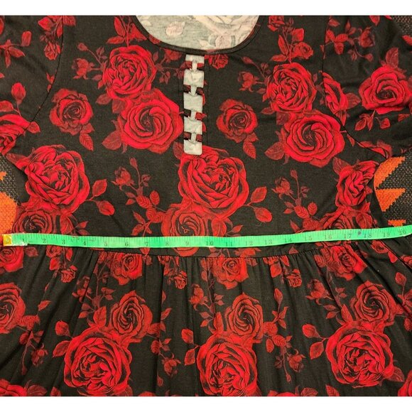 Torrid Super Soft Black & Red Rose Print Long Sleeve Tunic Top Size 1 - Picture 9 of 13